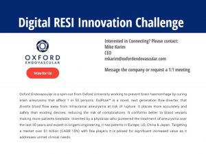 Oxford Endovascular is chosen as a finalist in the RESI Innovation challenge!